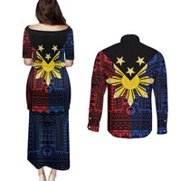 Philippines Sun Star Couples Matching Puletasi and Long Sleeve Button Shirt Igorot Tribal Inspiration LT05 - Polynesian Pride