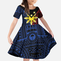 Philippines Sun Star Family Matching Mermaid Dress and Hawaiian Shirt Igorot Tribal Inspiration LT05 Daughter's Dress Black - Polynesian Pride