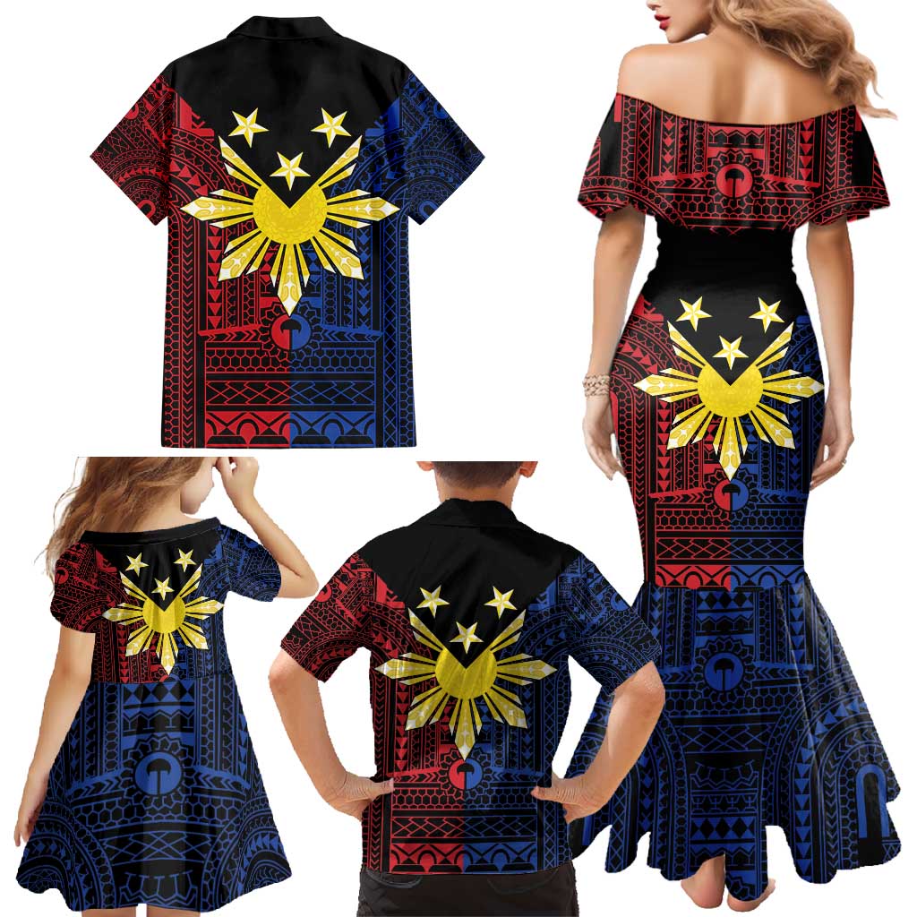 Philippines Sun Star Family Matching Mermaid Dress and Hawaiian Shirt Igorot Tribal Inspiration LT05 - Polynesian Pride