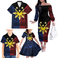 Philippines Sun Star Family Matching Off The Shoulder Long Sleeve Dress and Hawaiian Shirt Igorot Tribal Inspiration LT05 - Polynesian Pride