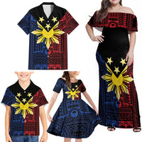 Philippines Sun Star Family Matching Off Shoulder Maxi Dress and Hawaiian Shirt Igorot Tribal Inspiration LT05 - Polynesian Pride