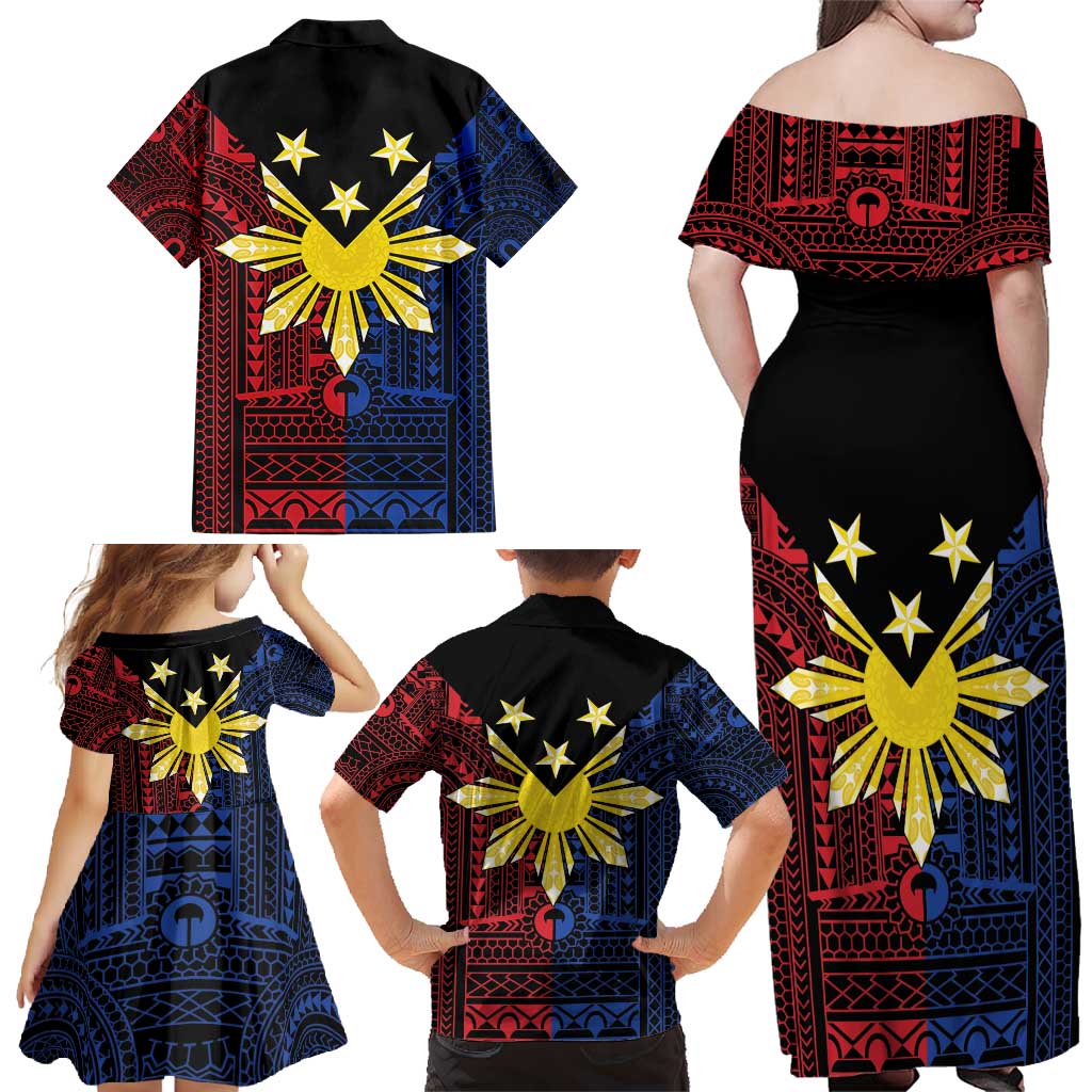 Philippines Sun Star Family Matching Off Shoulder Maxi Dress and Hawaiian Shirt Igorot Tribal Inspiration LT05 - Polynesian Pride