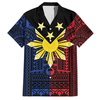 Philippines Sun Star Family Matching Off Shoulder Maxi Dress and Hawaiian Shirt Igorot Tribal Inspiration LT05 Dad's Shirt - Short Sleeve Black - Polynesian Pride