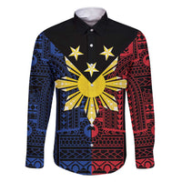 Philippines Sun Star Family Matching Short Sleeve Bodycon Dress and Hawaiian Shirt Igorot Tribal Inspiration LT05 Dad's Shirt - Long Sleeve Black - Polynesian Pride