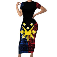 Philippines Sun Star Family Matching Short Sleeve Bodycon Dress and Hawaiian Shirt Igorot Tribal Inspiration LT05 Mom's Dress Black - Polynesian Pride