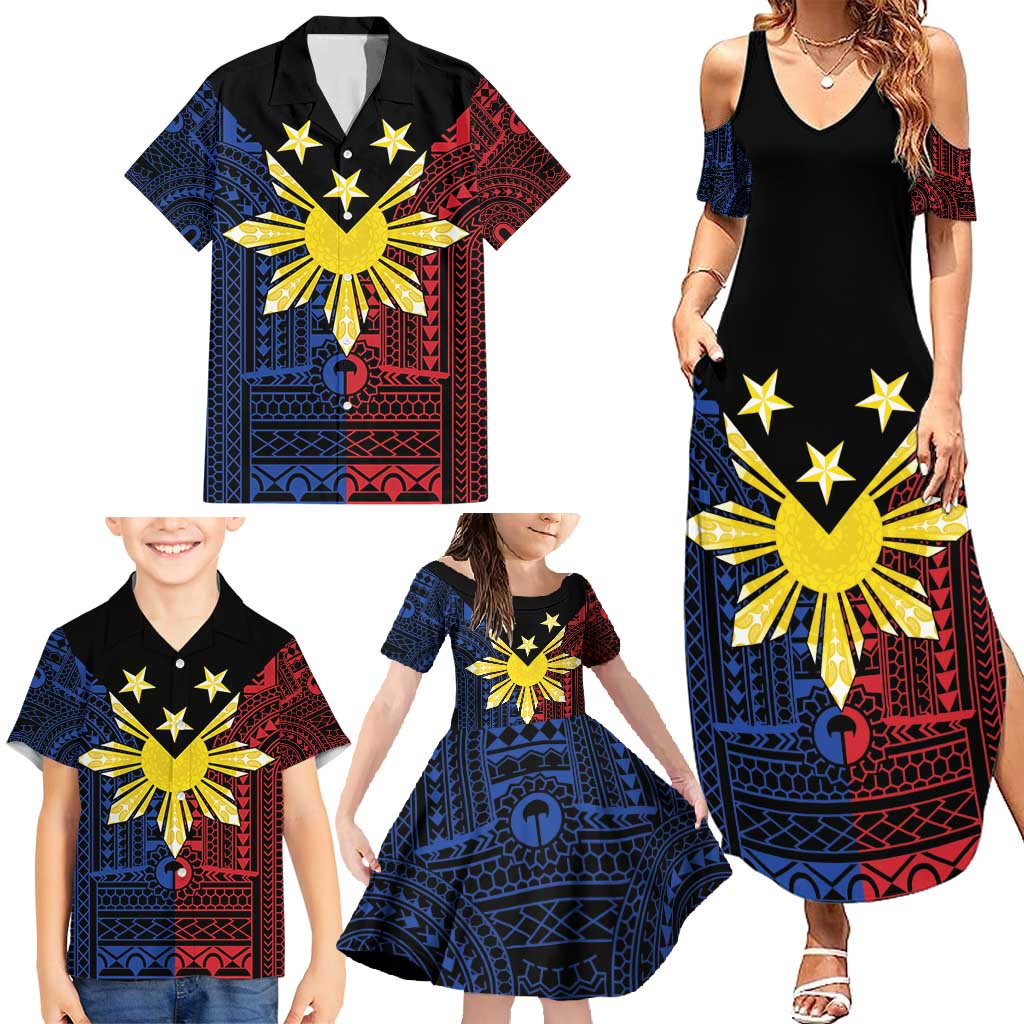 Philippines Sun Star Family Matching Summer Maxi Dress and Hawaiian Shirt Igorot Tribal Inspiration LT05 - Polynesian Pride