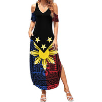 Philippines Sun Star Family Matching Summer Maxi Dress and Hawaiian Shirt Igorot Tribal Inspiration LT05 Mom's Dress Black - Polynesian Pride