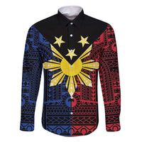 Philippines Sun Star Family Matching Tank Maxi Dress and Hawaiian Shirt Igorot Tribal Inspiration LT05 Dad's Shirt - Long Sleeve Black - Polynesian Pride