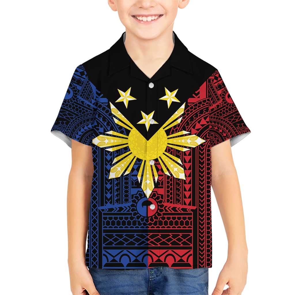 Philippines Sun Star Family Matching Tank Maxi Dress and Hawaiian Shirt Igorot Tribal Inspiration LT05 Son's Shirt Black - Polynesian Pride