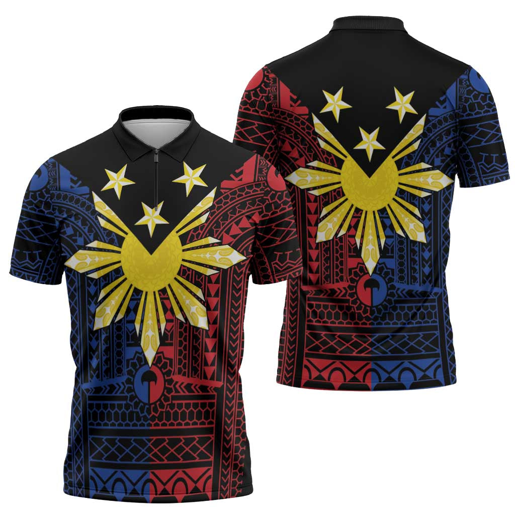 Philippines Sun Star Zipper Polo Shirt Igorot Tribal Inspiration - Polynesian Pride
