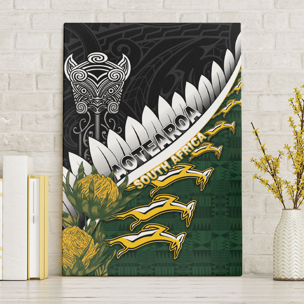 Rugby New Zealand And South Africa Canvas Wall Art Silver Fern With Springboks LT05 Without Frame Black - Polynesian Pride