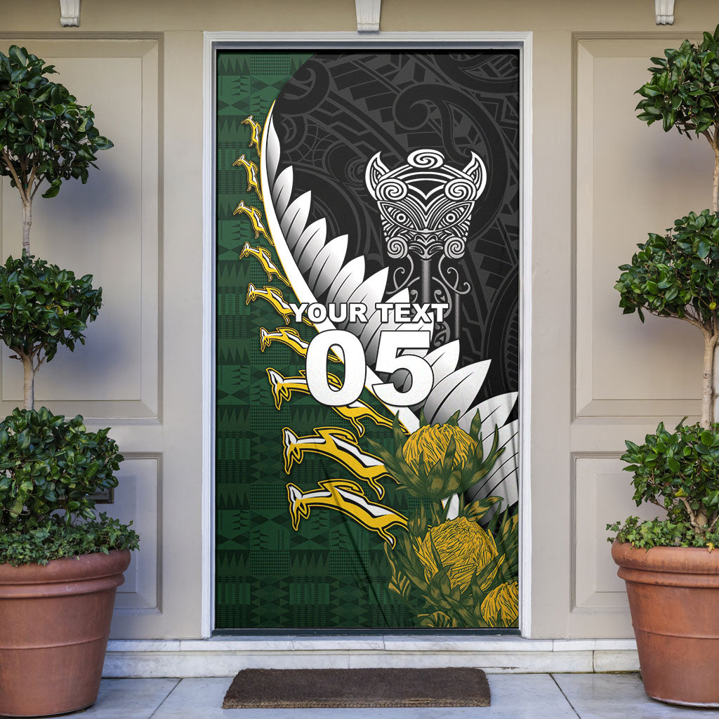 Custom Rugby New Zealand And South Africa Door Cover Silver Fern With Springboks LT05 Black - Polynesian Pride