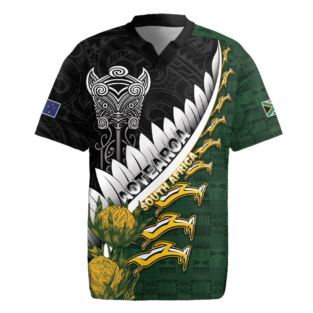 Custom Rugby New Zealand And South Africa Rugby Jersey Silver Fern With Springboks LT05 Black - Polynesian Pride