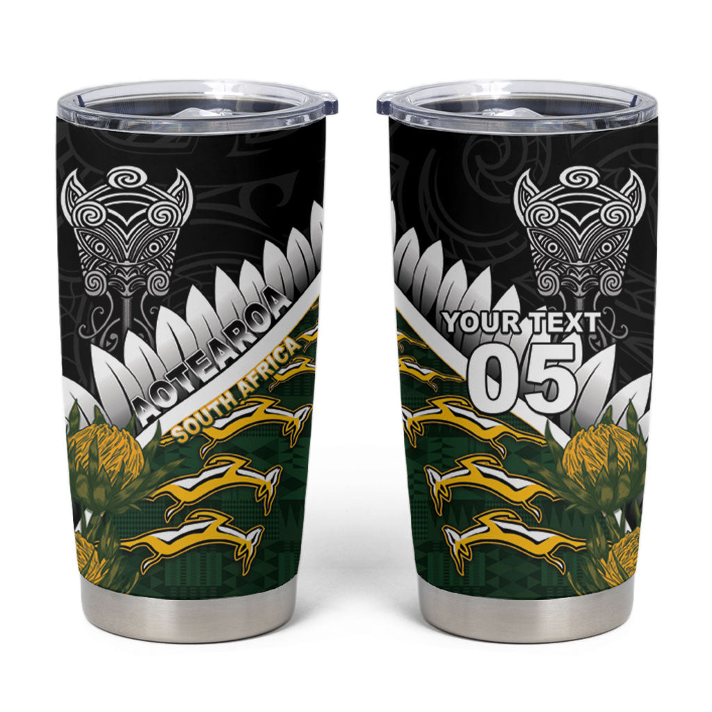 Custom Rugby New Zealand And South Africa Tumbler Cup Silver Fern With Springboks LT05 Black - Polynesian Pride