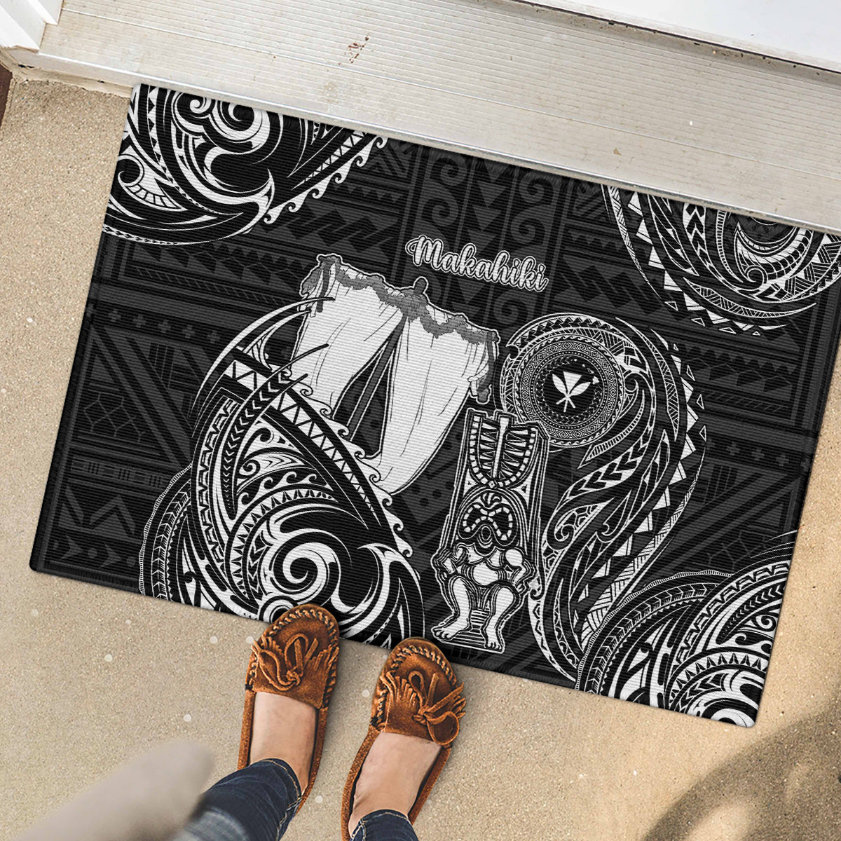 Hawaii Makahiki Season Rubber Doormat Akua Loa Polynesian Pattern LT05 - Polynesian Pride