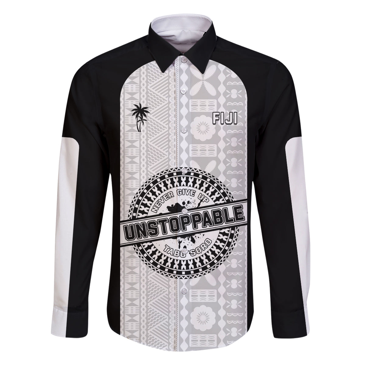Personalized Fiji Obstacle Race 2023 Family Matching Long Sleeve Bodycon Dress and Hawaiian Shirt Never Give Up LT05 Dad's Shirt - Long Sleeve Black - Polynesian Pride