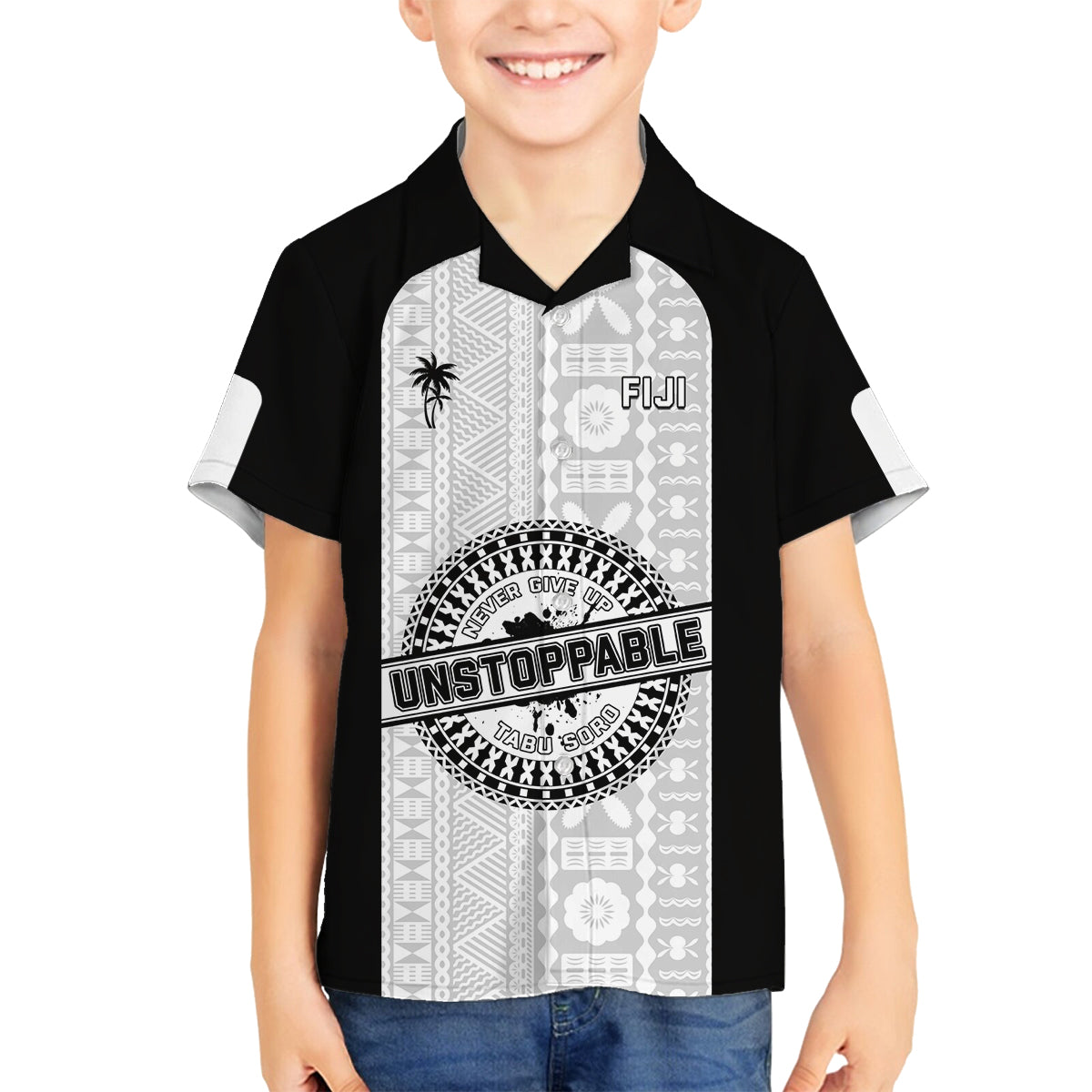 Personalized Fiji Obstacle Race 2023 Family Matching Summer Maxi Dress and Hawaiian Shirt Never Give Up LT05 Son's Shirt Black - Polynesian Pride