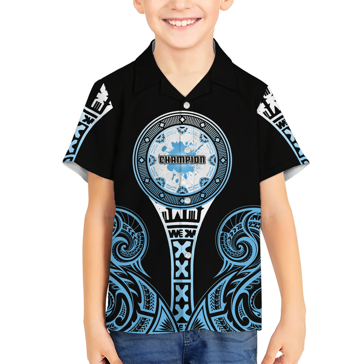 Personalized Fiji Obstacle Race 2023 Family Matching Short Sleeve Bodycon Dress and Hawaiian Shirt Go Champion LT05 Son's Shirt Blue - Polynesian Pride