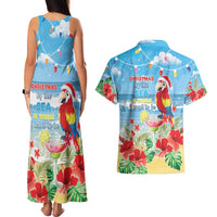 Hawaii Christmas Couples Matching Tank Maxi Dress and Hawaiian Shirt Funny Macaw Parrot Tropical Vibe