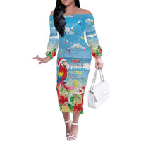 Hawaii Christmas Family Matching Off The Shoulder Long Sleeve Dress and Hawaiian Shirt Funny Macaw Parrot Tropical Vibe LT05 Mom's Dress Blue - Polynesian Pride