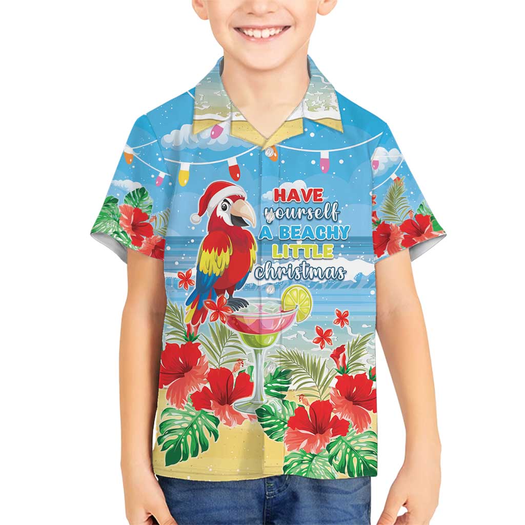 Hawaii Christmas Family Matching Off Shoulder Short Dress and Hawaiian Shirt Funny Macaw Parrot Tropical Vibe LT05 Son's Shirt Blue - Polynesian Pride