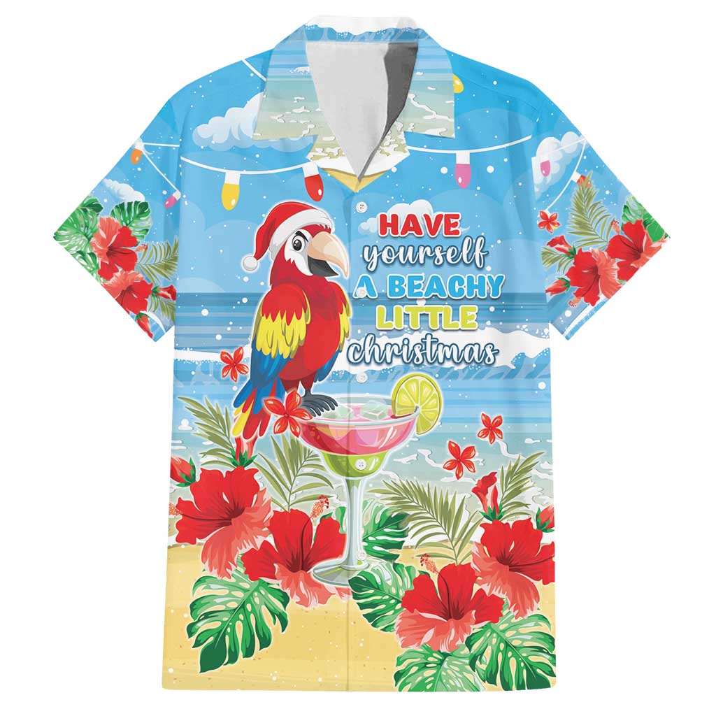 Hawaii Christmas Family Matching Tank Maxi Dress and Hawaiian Shirt Funny Macaw Parrot Tropical Vibe LT05 Dad's Shirt - Short Sleeve Blue - Polynesian Pride