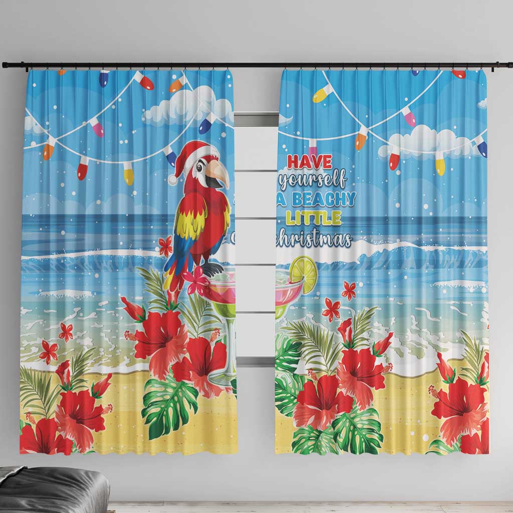 Hawaii Christmas Window Curtain Funny Macaw Parrot Tropical Vibe