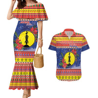 New Caledonia Christmas Couples Matching Mermaid Dress and Hawaiian Shirt Kanaky Poinsettia Joyeux Noel LT05 Red - Polynesian Pride
