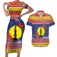 New Caledonia Christmas Couples Matching Short Sleeve Bodycon Dress and Hawaiian Shirt Kanaky Poinsettia Joyeux Noel LT05 Red - Polynesian Pride