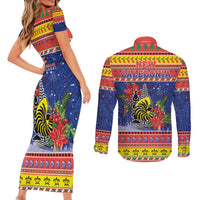 New Caledonia Christmas Couples Matching Short Sleeve Bodycon Dress and Long Sleeve Button Shirt Kanaky Poinsettia Joyeux Noel LT05 - Polynesian Pride
