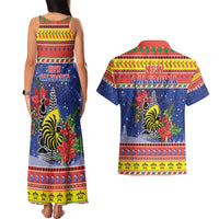 New Caledonia Christmas Couples Matching Tank Maxi Dress and Hawaiian Shirt Kanaky Poinsettia Joyeux Noel LT05 - Polynesian Pride