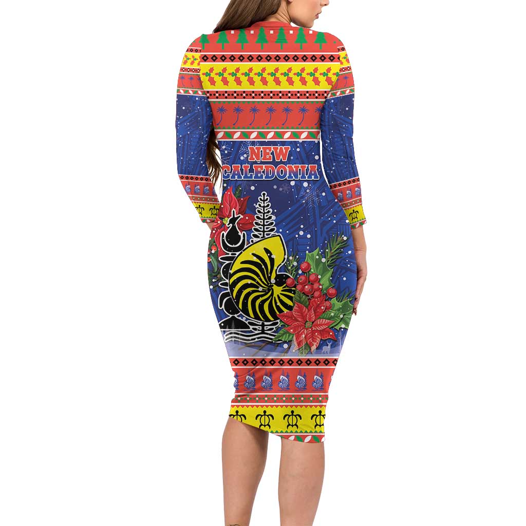 New Caledonia Christmas Family Matching Long Sleeve Bodycon Dress and Hawaiian Shirt Kanaky Poinsettia Joyeux Noel LT05 - Polynesian Pride