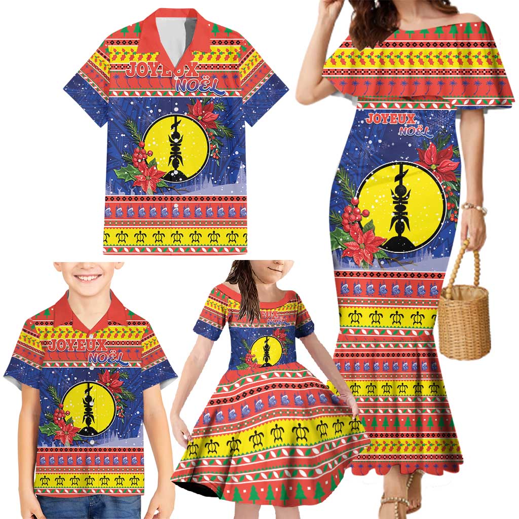 New Caledonia Christmas Family Matching Mermaid Dress and Hawaiian Shirt Kanaky Poinsettia Joyeux Noel LT05 - Polynesian Pride
