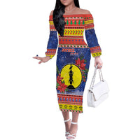 New Caledonia Christmas Family Matching Off The Shoulder Long Sleeve Dress and Hawaiian Shirt Kanaky Poinsettia Joyeux Noel LT05 Mom's Dress Red - Polynesian Pride