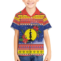 New Caledonia Christmas Family Matching Off The Shoulder Long Sleeve Dress and Hawaiian Shirt Kanaky Poinsettia Joyeux Noel LT05 Son's Shirt Red - Polynesian Pride