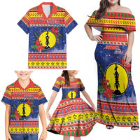 New Caledonia Christmas Family Matching Off Shoulder Maxi Dress and Hawaiian Shirt Kanaky Poinsettia Joyeux Noel LT05 - Polynesian Pride