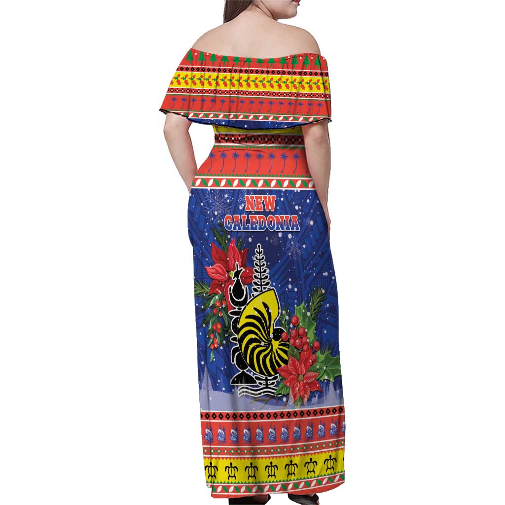 New Caledonia Christmas Family Matching Off Shoulder Maxi Dress and Hawaiian Shirt Kanaky Poinsettia Joyeux Noel LT05 - Polynesian Pride