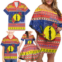 New Caledonia Christmas Family Matching Off Shoulder Short Dress and Hawaiian Shirt Kanaky Poinsettia Joyeux Noel LT05 - Polynesian Pride