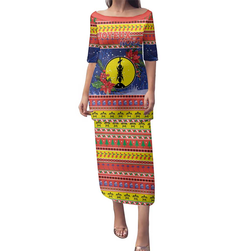 New Caledonia Christmas Family Matching Puletasi and Hawaiian Shirt Kanaky Poinsettia Joyeux Noel LT05 Mom's Dress Red - Polynesian Pride