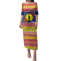 New Caledonia Christmas Family Matching Puletasi and Hawaiian Shirt Kanaky Poinsettia Joyeux Noel LT05 Mom's Dress Red - Polynesian Pride