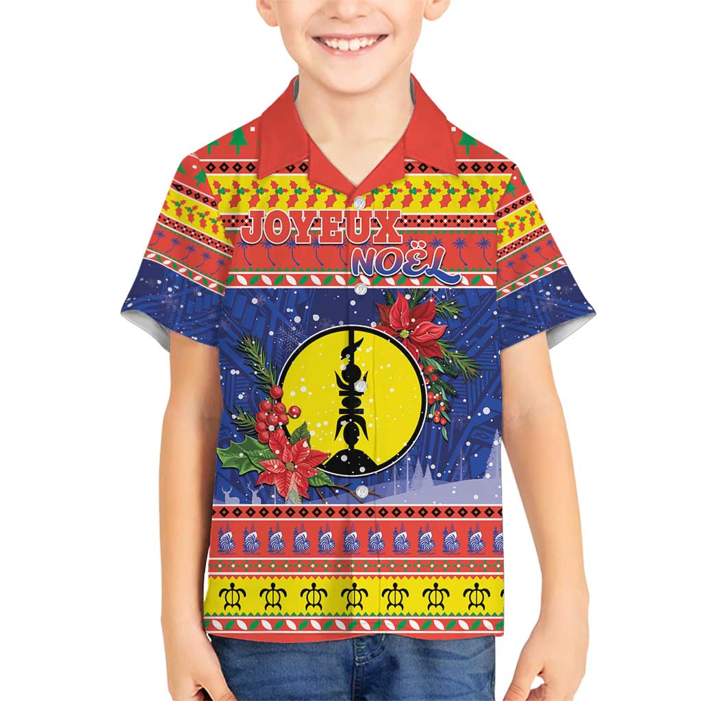 New Caledonia Christmas Family Matching Puletasi and Hawaiian Shirt Kanaky Poinsettia Joyeux Noel LT05 Son's Shirt Red - Polynesian Pride