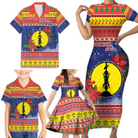 New Caledonia Christmas Family Matching Short Sleeve Bodycon Dress and Hawaiian Shirt Kanaky Poinsettia Joyeux Noel LT05 - Polynesian Pride
