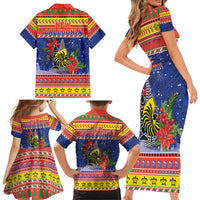 New Caledonia Christmas Family Matching Short Sleeve Bodycon Dress and Hawaiian Shirt Kanaky Poinsettia Joyeux Noel LT05 - Polynesian Pride