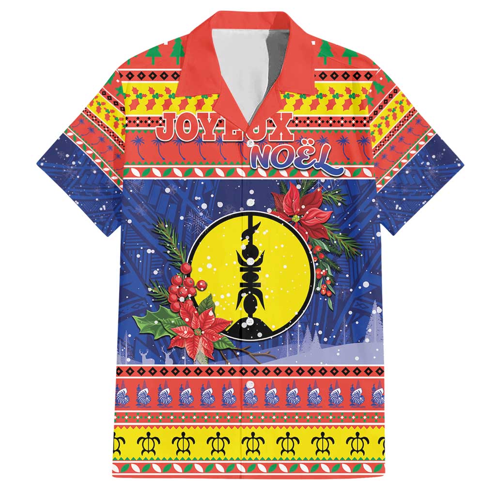 New Caledonia Christmas Family Matching Short Sleeve Bodycon Dress and Hawaiian Shirt Kanaky Poinsettia Joyeux Noel LT05 Dad's Shirt - Short Sleeve Red - Polynesian Pride
