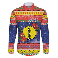 New Caledonia Christmas Family Matching Short Sleeve Bodycon Dress and Hawaiian Shirt Kanaky Poinsettia Joyeux Noel LT05 Dad's Shirt - Long Sleeve Red - Polynesian Pride