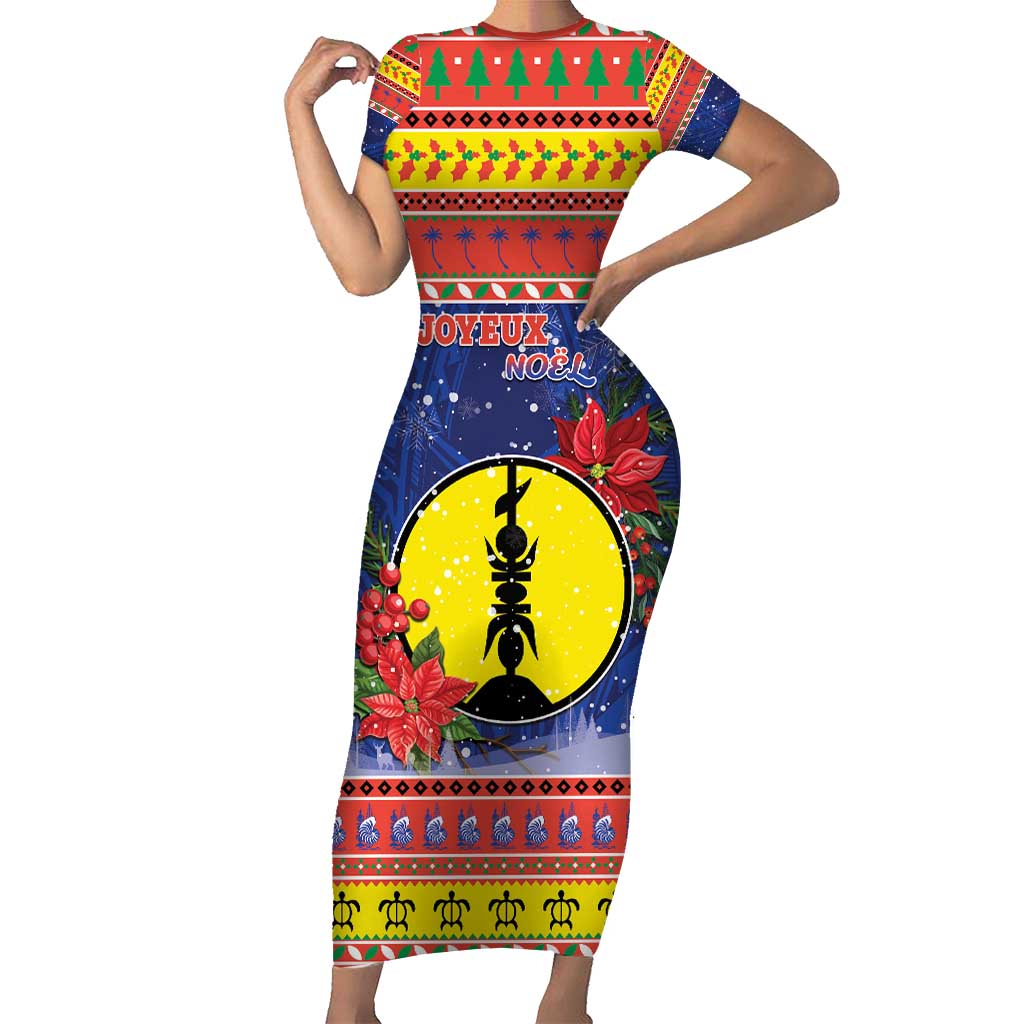 New Caledonia Christmas Family Matching Short Sleeve Bodycon Dress and Hawaiian Shirt Kanaky Poinsettia Joyeux Noel LT05 Mom's Dress Red - Polynesian Pride