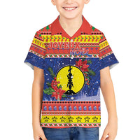 New Caledonia Christmas Family Matching Short Sleeve Bodycon Dress and Hawaiian Shirt Kanaky Poinsettia Joyeux Noel LT05 Son's Shirt Red - Polynesian Pride