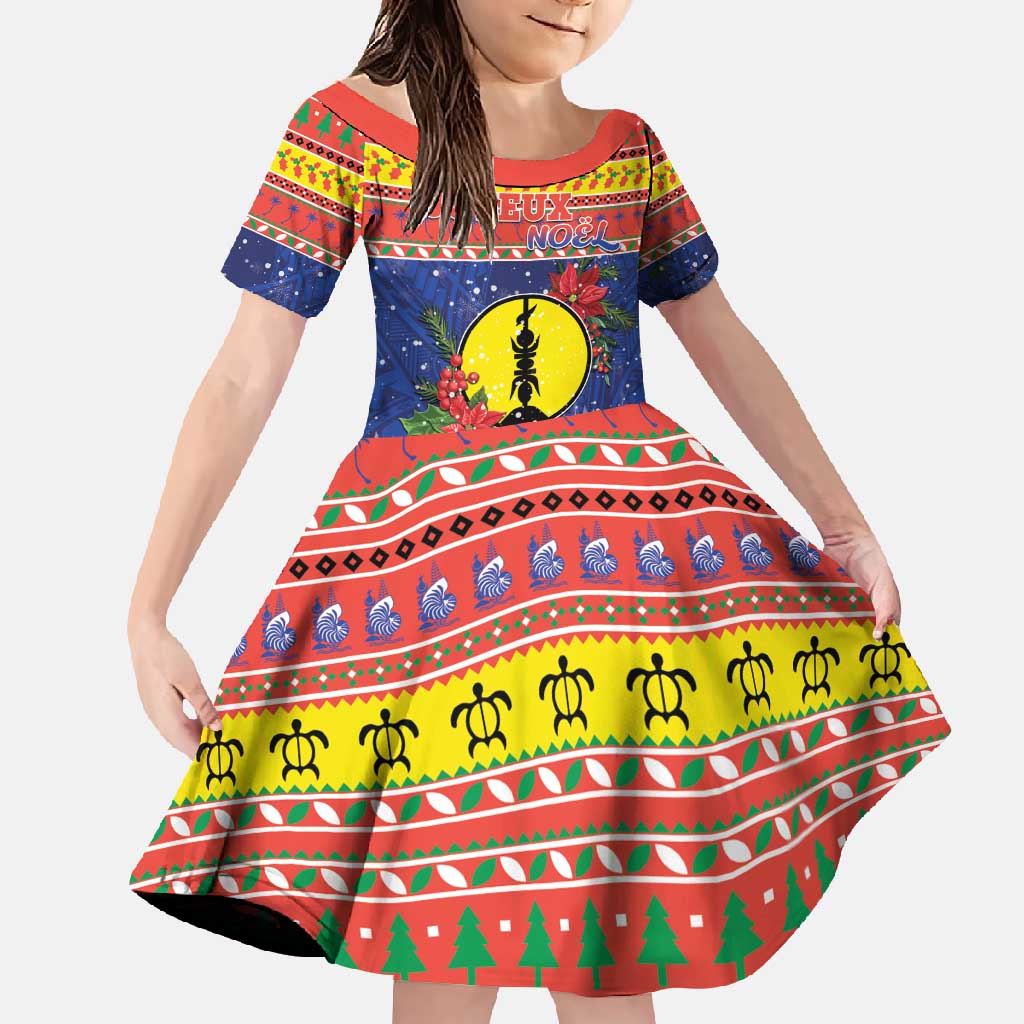 New Caledonia Christmas Family Matching Tank Maxi Dress and Hawaiian Shirt Kanaky Poinsettia Joyeux Noel LT05 Daughter's Dress Red - Polynesian Pride