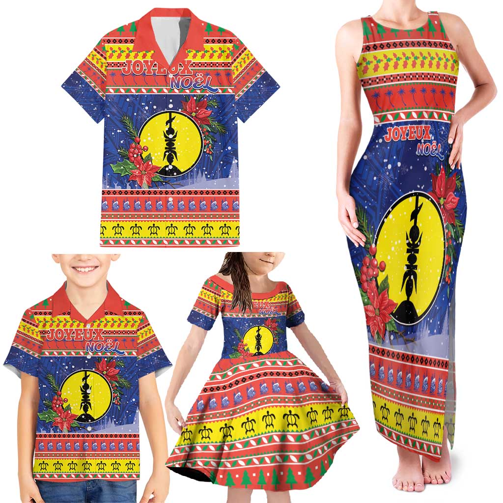New Caledonia Christmas Family Matching Tank Maxi Dress and Hawaiian Shirt Kanaky Poinsettia Joyeux Noel LT05 - Polynesian Pride