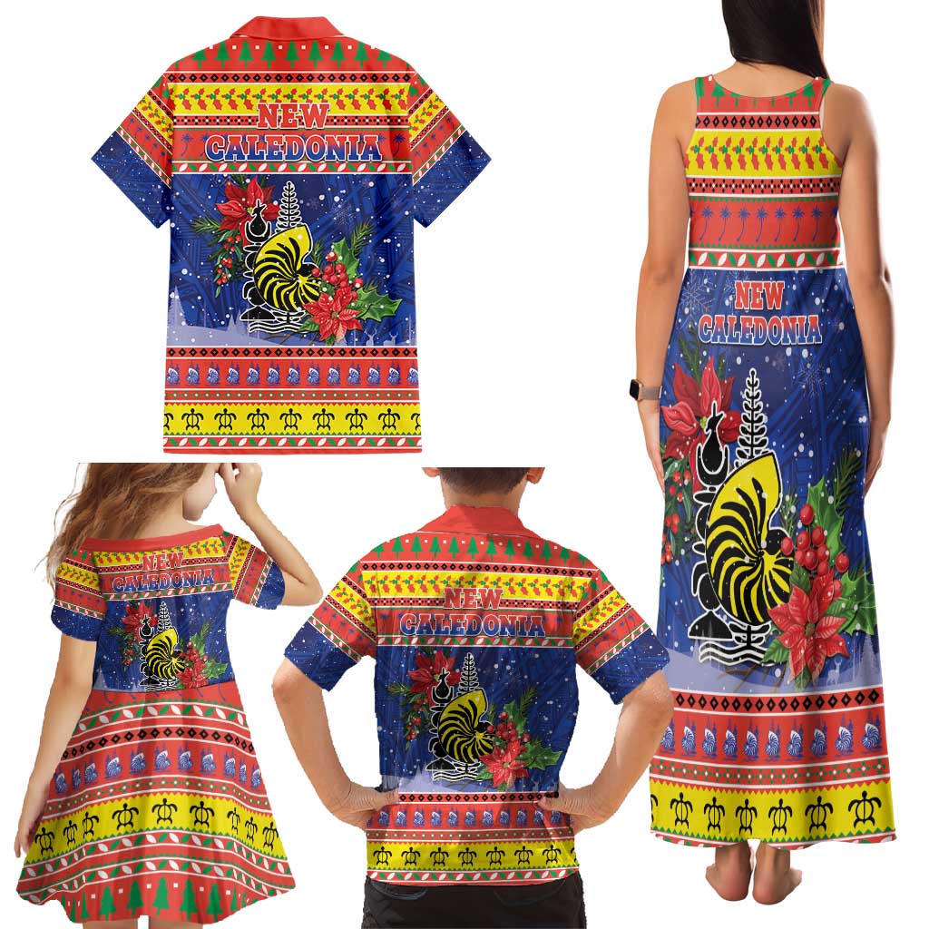 New Caledonia Christmas Family Matching Tank Maxi Dress and Hawaiian Shirt Kanaky Poinsettia Joyeux Noel LT05 - Polynesian Pride